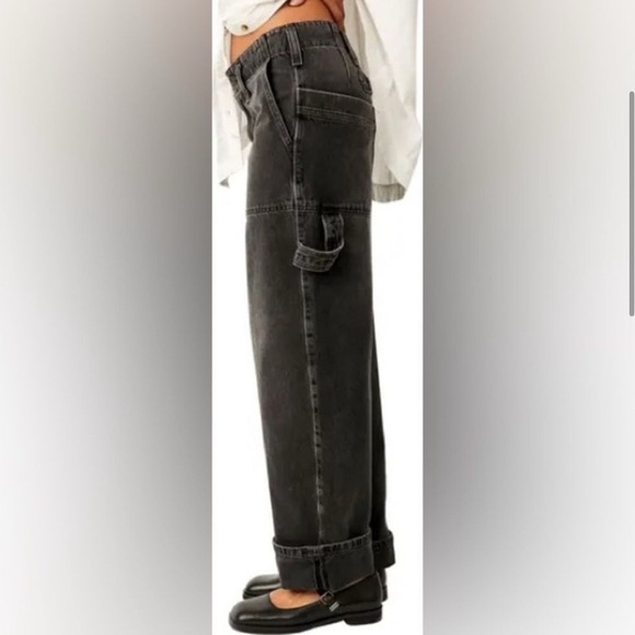 Free People | We The Free Major Leagues Mid Rise Wide Leg Black Wash Denim 25/0 - Picture 6 of 15